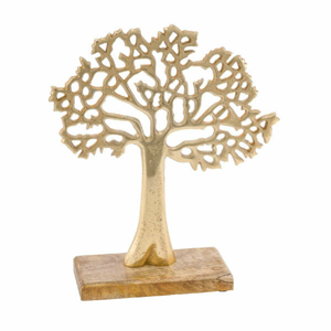 Strom na podstavci dřevo/kov přírodní-zlatá 27cm