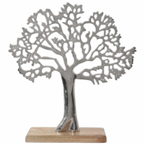 Strom na podstavci kov/dřevo stříbrná/přírodní