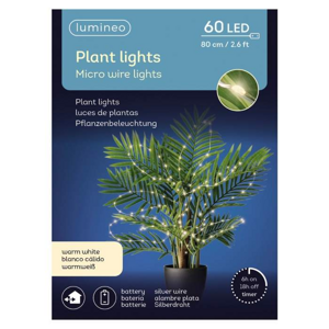 Svazek svítící k rostlinám venkovní 60microLED t.bílá s časovačem na baterie, stříbrný 80cm