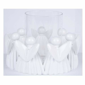 Svícen s anděly sklo/keramika bílá 19cm