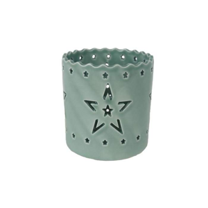 Svícen válcový porcelánový na čajovku s hvězdami sv.zelený 10cm