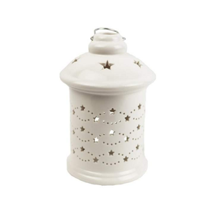 Svícen/Lucerna s hvězdami porcelán bílý 15cm