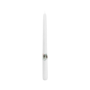 Svíčka kónická větev s bobulemi a glitry bílá 23cm