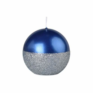 Svíčka koule dvoubarevná metalik s glitry modrá 7cm