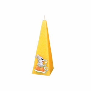 Svíčka pyramida zajíc žlutá 15cm