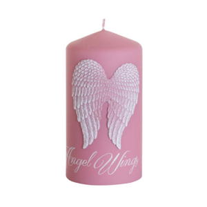 Svíčka válcová andělská křídla matná růžová 13cm
