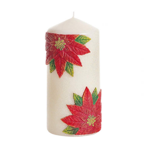 Svíčka válcová CHRISTMAS FLOWER červeno-bílá 13cm