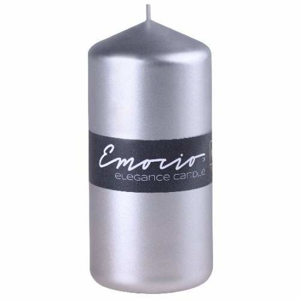 Svíčka válcová EMOCIO ELEGANCE metalická stříbrná 15cm