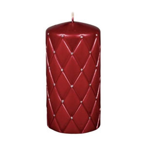 Svíčka válcová FLORENCIA metalická lakovaná s kamínky červená 14cm