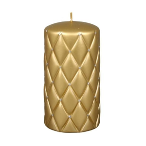 Svíčka válcová FLORENCIA metalická lakovaná s kamínky zlatá 14cm