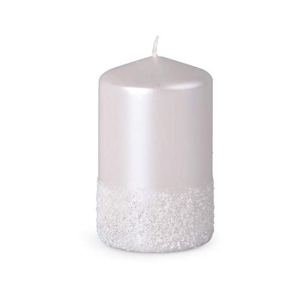Svíčka válcová mrazivá perleť bílá 10cm
