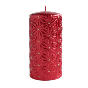 Svíčka válcová RAVENNA metalická s reliéfem hvězdy červená 14cm