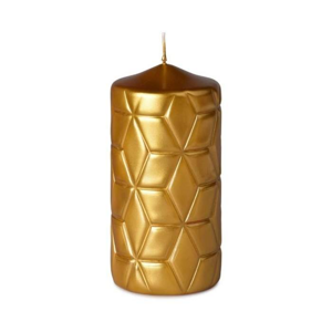 Svíčka válcová s ornamenty metalická zlatá 14cm