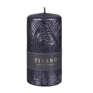 Svíčka válcová TIVANO reliéf listu černá 14cm