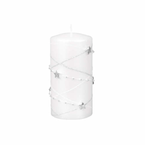 Svíčka válec GIRLANDA dekor hvězdy bílá 14cm