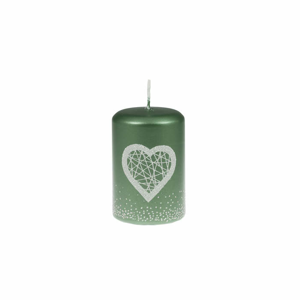 Svíčka válec UNIPAR SOFTNESS srdce zelená 7,5cm