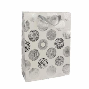 Taška dárková ornamenty papír stříbrno-bílá 40cm