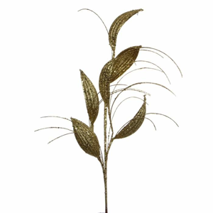 Tráva s listy umělá s glitry 62cm zlatá