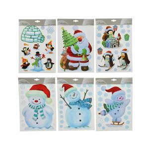 Vánoční okenní nálepka sněhulák/Santa/tučňáci mix