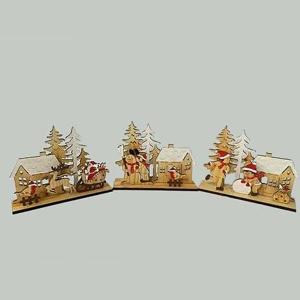 Vánoční vesnice dřevěná na podstavci 19cm mix motivů