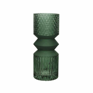 Váza atyp válec dekor ornament sklo zelená 30cm