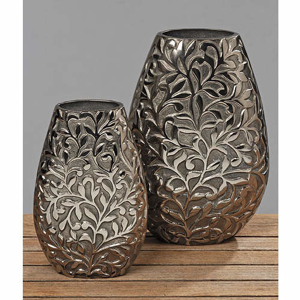 Váza HAMPTON keramika přírodní motiv stříbrná 27cm