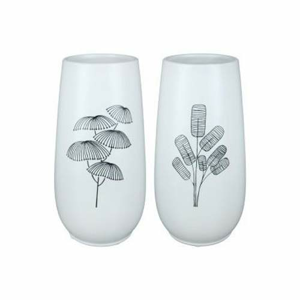 Váza kulatá DAGOBA dekor rostliny keramika mix bílá 19,5cm