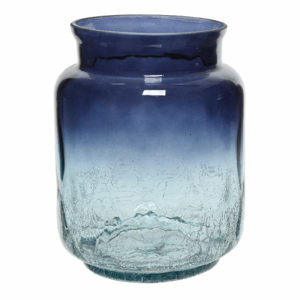 Váza kulatá HURRICANE popraskané dno skleněná 23cm mix barev tmavě modrá