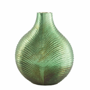 Váza kulatá rýhovaná úzké hrdlo sklo zelená 30,5cm