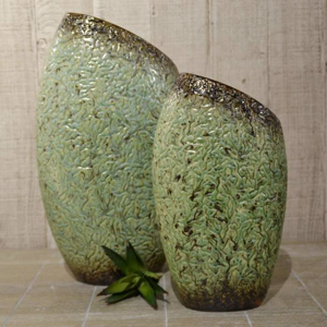 Váza ovál zkosená URBAN keramika hnědo-zelená 30cm