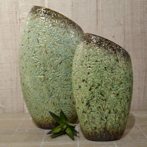 Váza ovál zkosená URBAN keramika hnědo-zelená 40cm