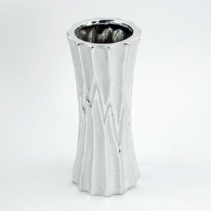 Váza válec zúžená dekor křivky keramika stříbrná 25,5cm