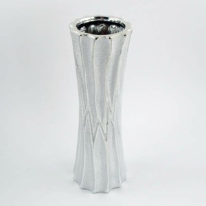 Váza válec zúžená dekor křivky keramika stříbrná 35cm
