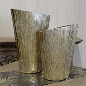 Váza zkosená drápaná keramika šampaň 28cm