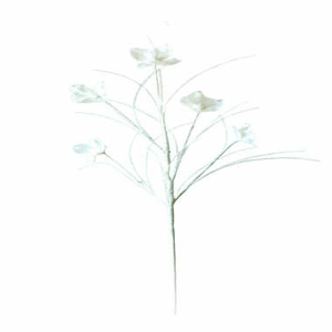 Větev květy umělá s glitry bílá 78cm
