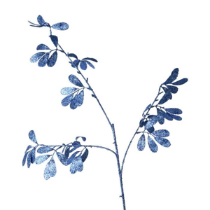 Větev umělá s listy a glitry modrá 95cm