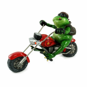 Žába s motorkou polystone zelená 21,5cm