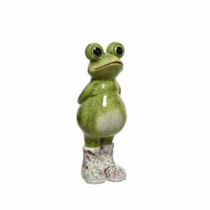 Žába stojící v holinkách keramika zelená 39cm