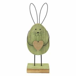 Velikonoční  zajíc na podstavci dekor srdce zelená 30,5cm