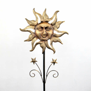 Zápich zahradní slunce s hvězdami kov zlatá 26,5x100cm