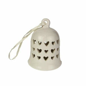 Zvonek dekor srdce keramický bílý 8,5cm